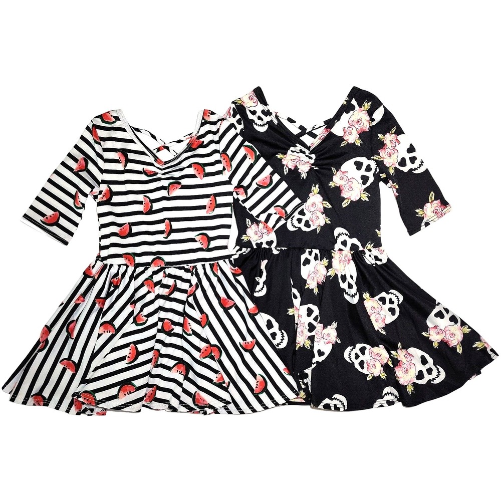 Dot Smile Girls 2T Black White‎ Floral Skull Skeleton Ballerina Watermelon Dress